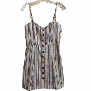 NWOT Mind Code Stripped Spaghetti Strap Buttons Elastic Back Dress Women Large